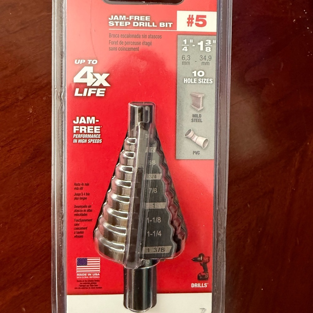 Milwaukee Step Drill Bit #5 with 10 Hole Sizes - Black High-Speed Steel
